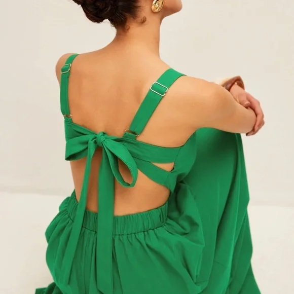 COMMENSE COTTON AND LINEN BACK TIE DETAIL DRESS SIZE M - Picture 3 of 11